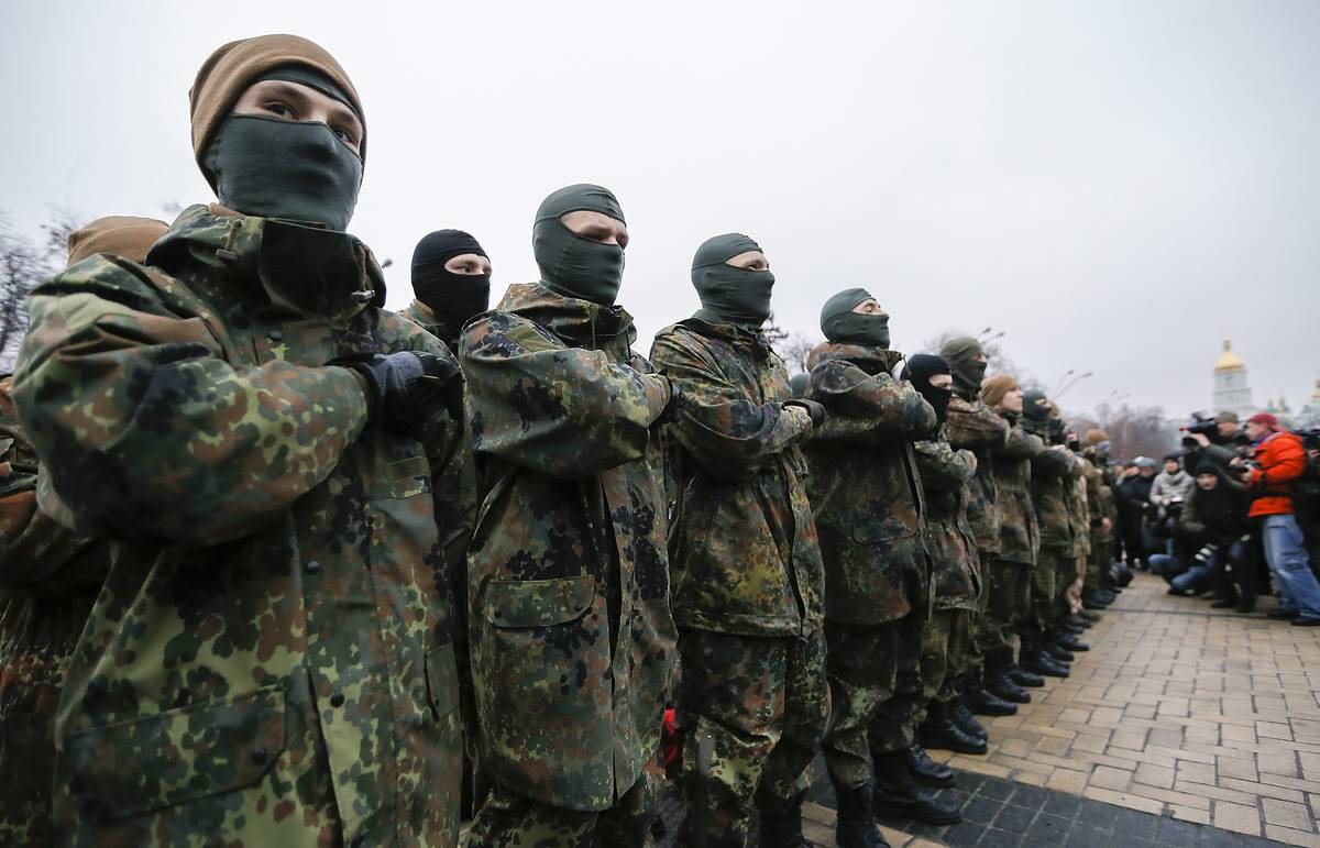 Azov Battalion volunteers in Kyiv, Ukraine